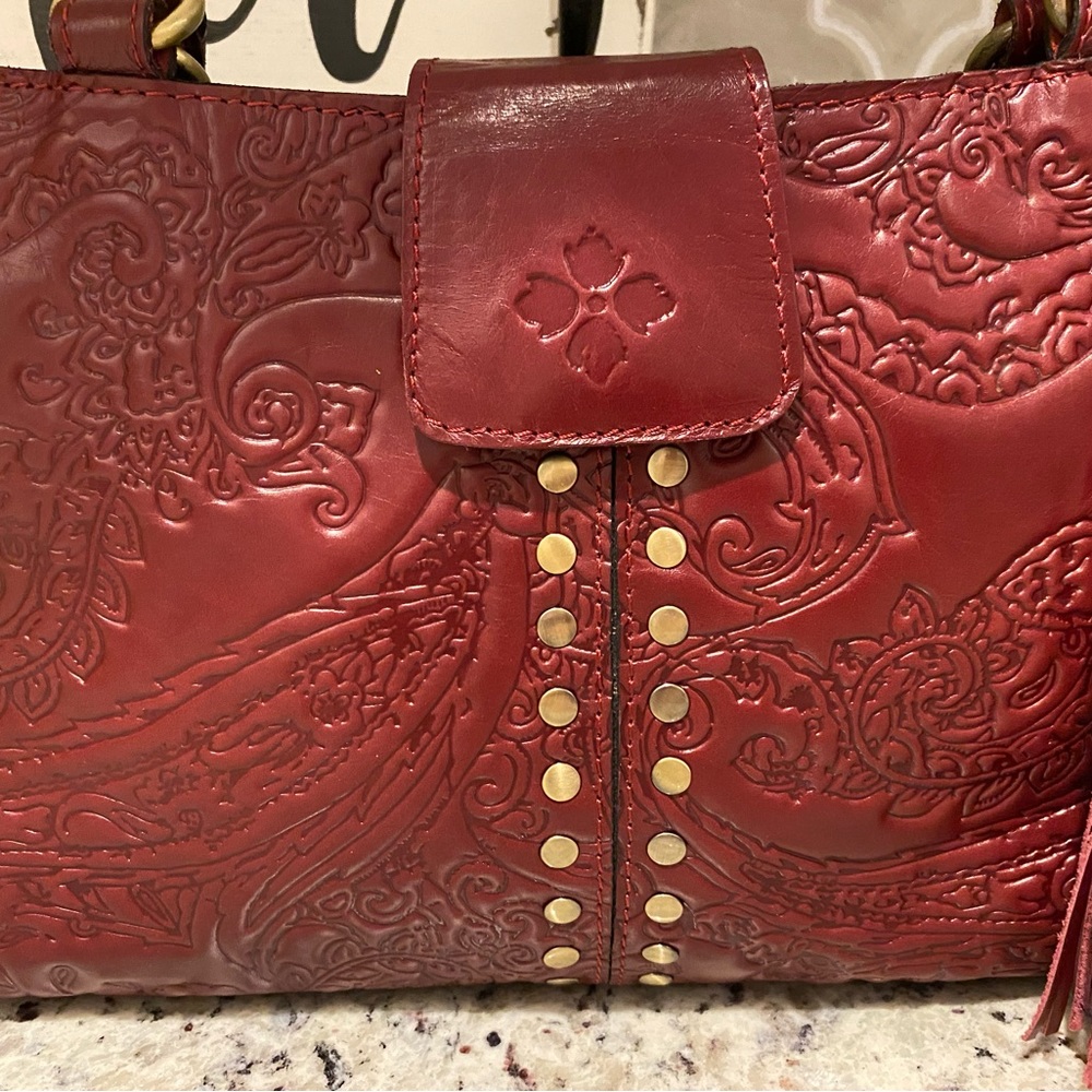 Patricia Nash Rienzo Satchel in Deep Raspberry Tooled Italian Leather - Picture 2 of 10